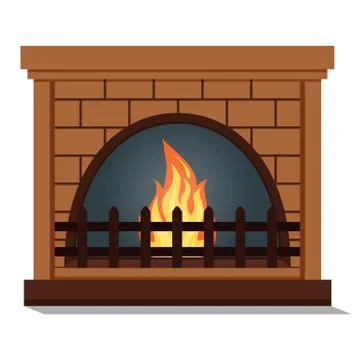Fireplace with rounded firebox close up icon isolated. Stock Illustration