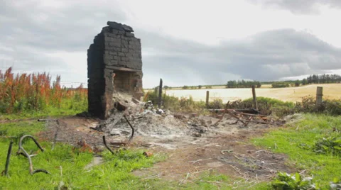 Fireplace Ruin Stock Footage 29636174