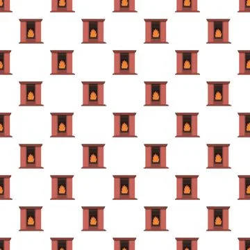 Fireplace seamless pattern with burning fire bricks Stock Illustration