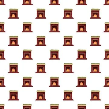 Fireplace seamless pattern creating cozy winter background Stock Illustration