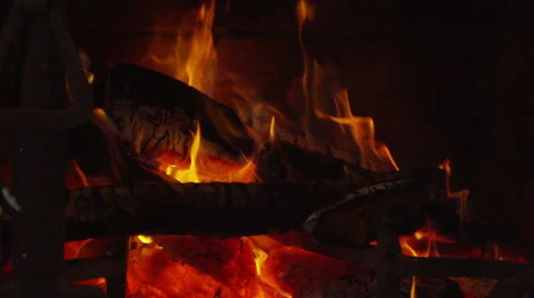 Fireplace - Slow Motion Flame - Wide Shot - 4K Stock Footage 63267991