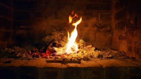 Fireplace in slow motion Stock Footage