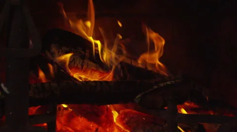  Fireplace - Slow Motion - Hypnotic - Wide Shot Stock Footage 63268046