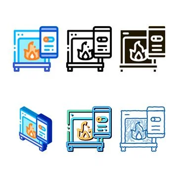 Fireplace smartpone app heating stylized equipment vector Stock Illustration