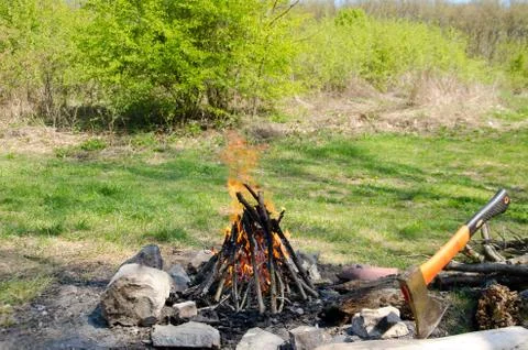 Fireplace of stone Stock Photos