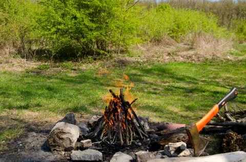 Fireplace of stone Stock Photos