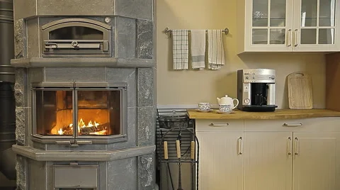 Fireplace-stove in the kitchen Stock Footage 58057164