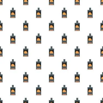 Fireplace stove warm fire heating seamless pattern Stock Illustration