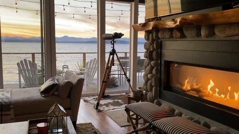 Fireplace sunset view Stock Footage 118786869