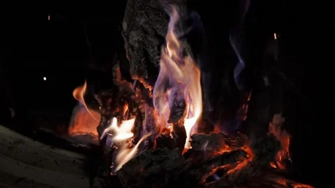 Fireplace . Super slow motion of fire Stock Footage 209663253