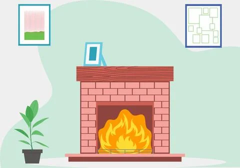 Fireplace Vector Style Illustration Stock Illustration