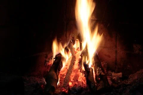 Fireplace warm flames Stock Photos