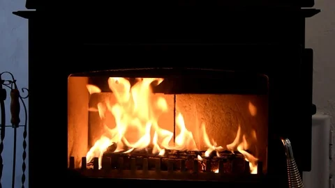 Fireplace which blazes burning fire. Stove. Stock Footage 88818540