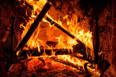Fireplace whit burning fire Stock Photos