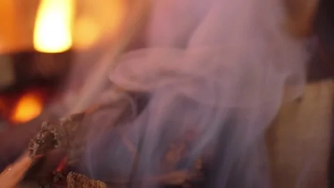 Fireplace wood flames ash close up slow motion Stock Footage 80662852
