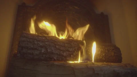 Fireplace with wood logs in an old authentic fireplace Stock Footage 229569209