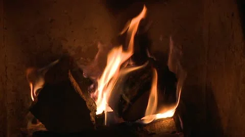 Fireplace, woodlogs burning Stock Footage 12762798
