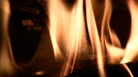 Fireplace Zoomed flames on log realtime Video stock 47667588