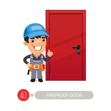 Fireproof Door and Worker Stock Illustration