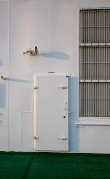 Fireproof door at the deck of a ship Stock Photos