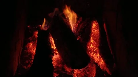 Fireproof night video with dangerous fire in the fireplace Stock Footage 201341465