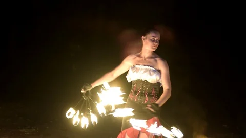 Firertists perform fireshow Stock Footage 128971765
