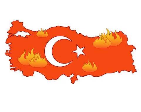 Fires in Turkey - vector symbolic image of a burning map of Turkey. Stock Illustration
