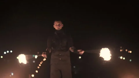 Fireshow on city background Stock Footage 68967896