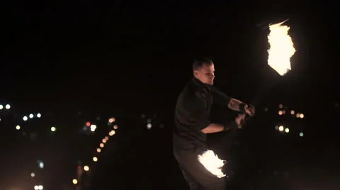 Fireshow on city background Stock Footage 68968424