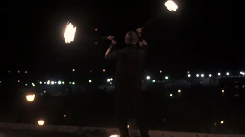 Fireshow on city background Stock Footage 68968512