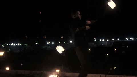 Fireshow on city background Stock Footage 68968725