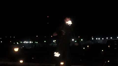 Fireshow on city background Stock Footage 68968950