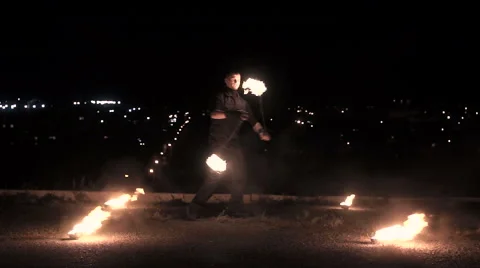 Fireshow on city background Stock Footage 68969820
