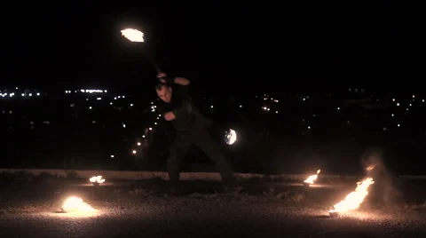 Fireshow on city background Stock Footage 68970240