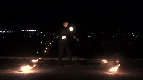 Fireshow on city background Stock Footage 68970351