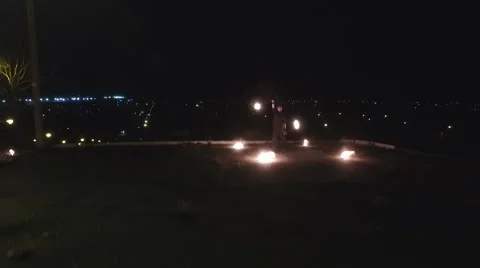 Fireshow on city background Stock Footage 68970641