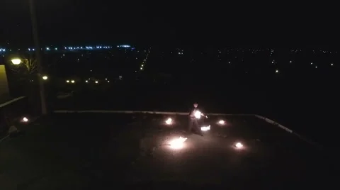 Fireshow on city background Stock Footage 68970802