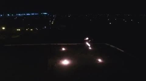 Fireshow on city background Stock Footage 68971217