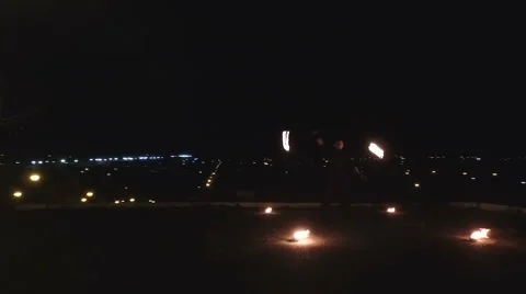 Fireshow on city background Stock Footage 68971476