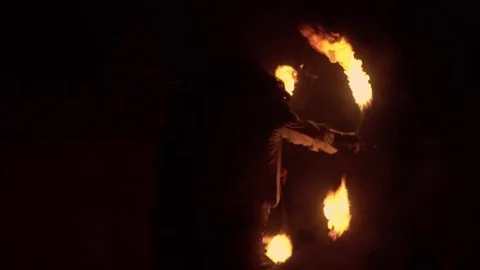 Fireshow performance with burning torch 4k Stock Footage 69961791