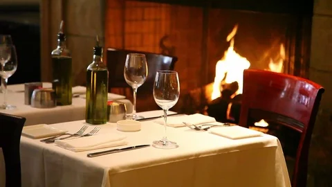 Firesside Dinner Table Video stock 82125212