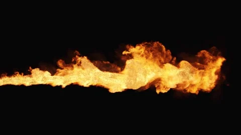 Firethrower spray flames rendering isolated on black backgrounds Stock Footage 327714818