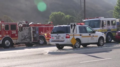 Firetruck in action during fire Stock Footage 49560301