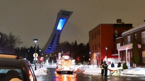 Firetruck in front of the Olympic Stadium Stock Footage 105212085