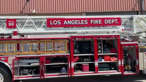 Firetruck LAFD pan Stock Footage 194346514