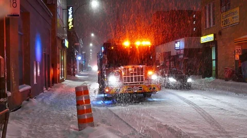 Firetruck with lights during winter Stock Footage 125555087