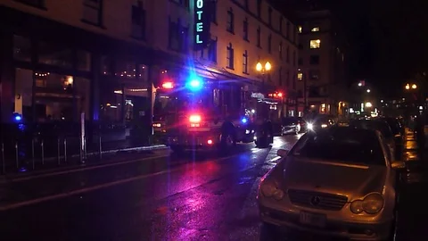 Firetruck Responding To Call At Night Stock Footage 73669817