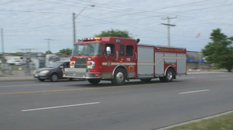 Firetruck responding to a call. Pickering, Ontario, Canada. Stock Footage