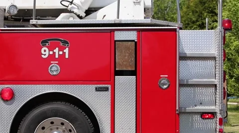Firetruck side tail with lights Stock Footage 64223051