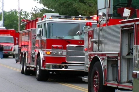 Firetrucks at a Massive Fire Stock Footage 373844